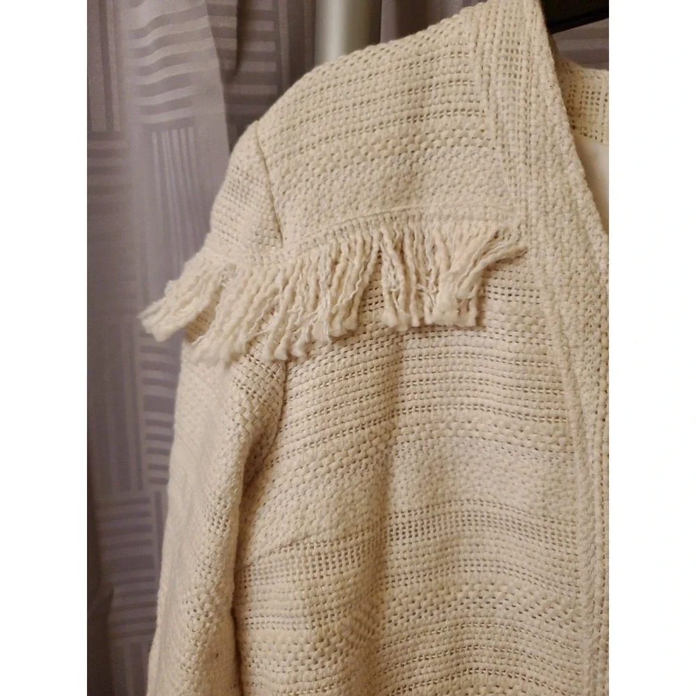 BB Dakota Women's Tweed‎ Cream Fringe Blazer Jacket Sz. Small